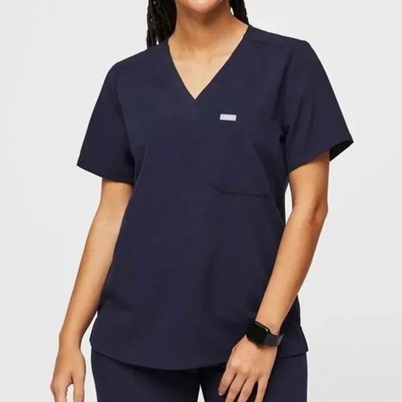 Figs Tops - FIGS Technical Collection V Neck Scrub Navy Blue Top Sz M